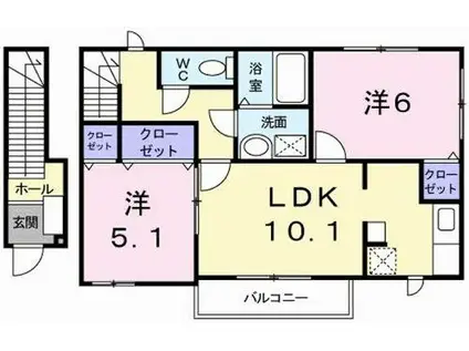 エーデルII(2LDK/2階)の間取り写真