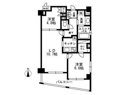 レジディア中落合(2LDK/6階)の間取り写真