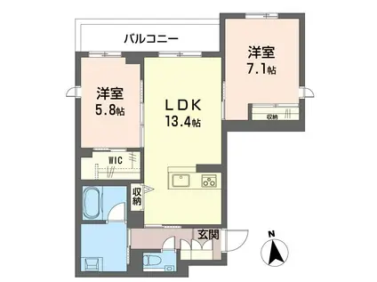 フィデラルーチェ ウメダ(2LDK/2階)の間取り写真