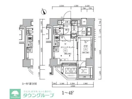 QUALITAS浜田山(1DK/3階)の間取り写真