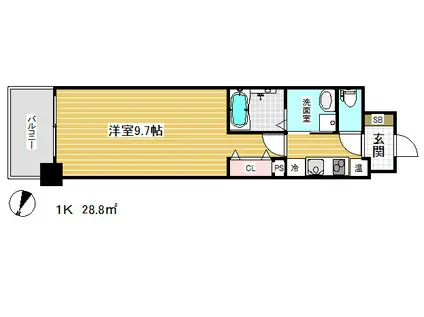 アドバンス三宮Ⅲリンクス(1K/9階)の間取り写真