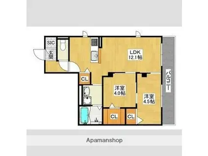 ハイムメゾン長居公園通(2LDK/2階)の間取り写真