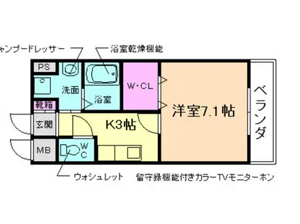 ラ・グラシア(1K/2階)の間取り写真