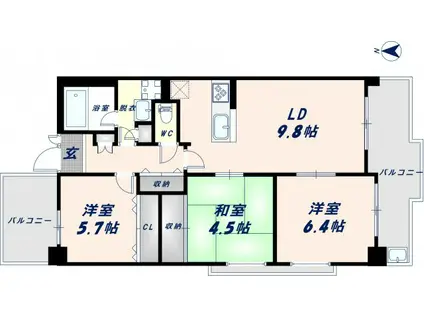グラン・シエル・ドゥ(3LDK/3階)の間取り写真