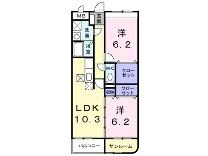 リジェール(2LDK/3階)の間取り写真