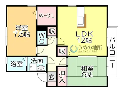 メルベーユ・ドミールA(2LDK/2階)の間取り写真