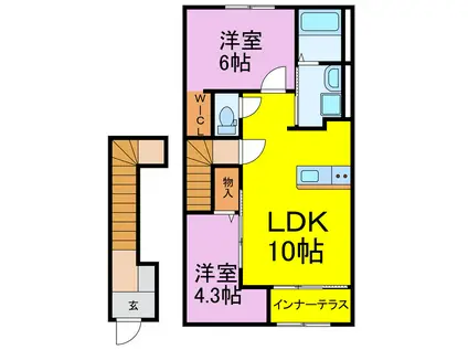 羽生市東スターテラスII(2LDK/2階)の間取り写真