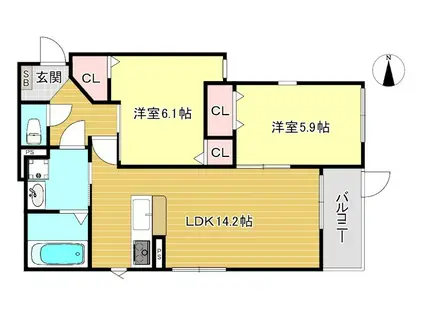 ラルーチェ聖護院(2LDK/2階)の間取り写真