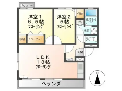 ラ・セゾン青木B棟(2LDK/2階)の間取り写真