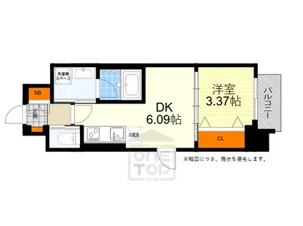 江坂プライマリーワン(1DK/9階)の間取り写真