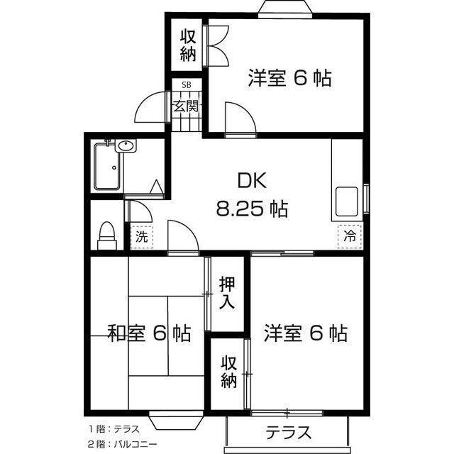 メンバーズタウン厚木A棟(3DK/2階)の間取り写真