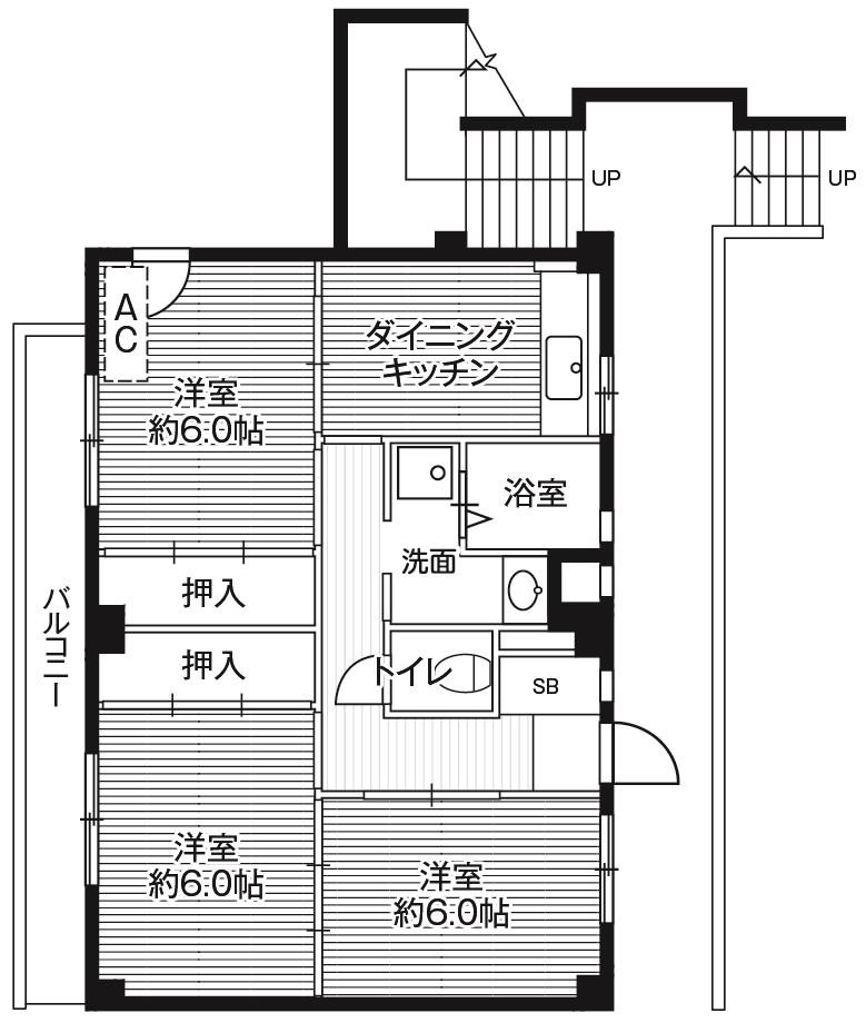 ビレッジハウス田谷1号棟(3DK/1階)の間取り写真