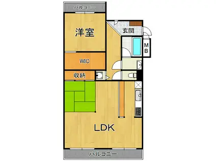 ドルミ宝塚御殿山(1LDK/1階)の間取り写真