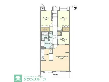 アーデンコート弦巻(3LDK/2階)の間取り写真