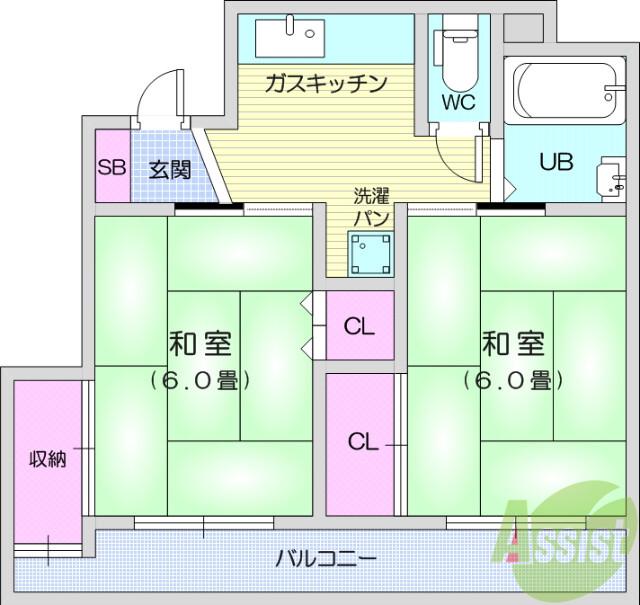五橋ビル(2K/4階)の間取り写真