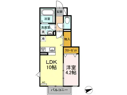 ブルーノート宮城野(1LDK/1階)の間取り写真