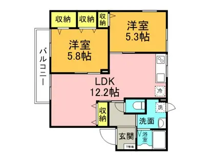 Kハウス(2LDK/2階)の間取り写真