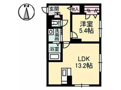 リバージュ中広(1LDK/1階)の間取り写真