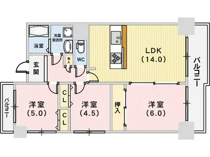 ライフ新神戸(3LDK/4階)の間取り写真