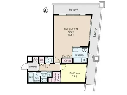 EPONOQU市ヶ谷(1LDK/9階)の間取り写真