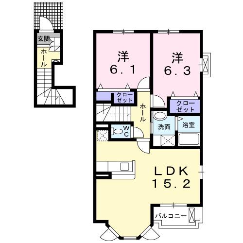 ヴィラプリムローズB(2LDK/2階)の間取り写真