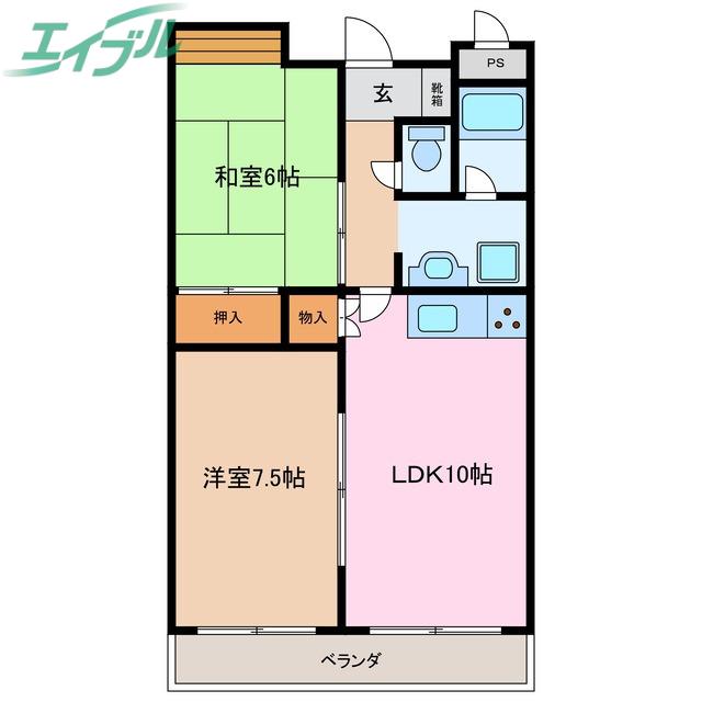 コート西浦(2LDK/6階)の間取り写真