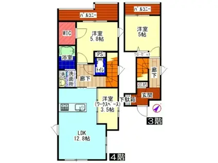 YANG RIVER(2LDK/3階)の間取り写真