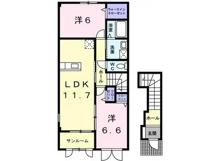 セゾン 風(2LDK/2階)の間取り写真