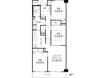 ティーズ ガーデン横浜岸根公園(3LDK/2階)の間取り写真