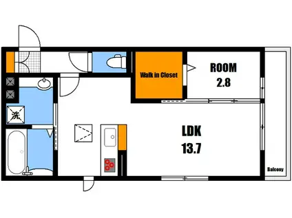 カーサあき亀山A棟(1LDK/1階)の間取り写真