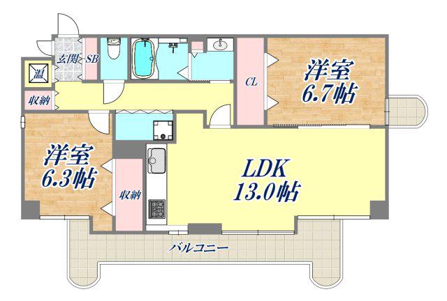 チェリービュウ芦屋川(2LDK/3階)の間取り写真