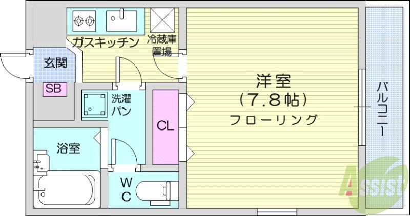 米ヶ袋ベルサンテ(1K/3階)の間取り写真