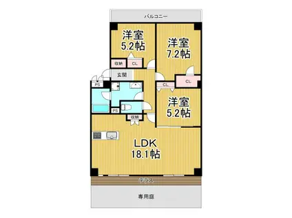 コープ野村第一伊丹B棟(3LDK/1階)の間取り写真