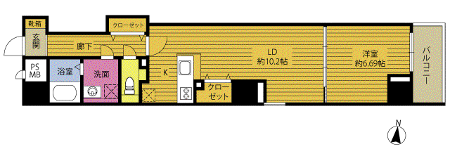 エレグランス府内(1LDK/5階)の間取り写真