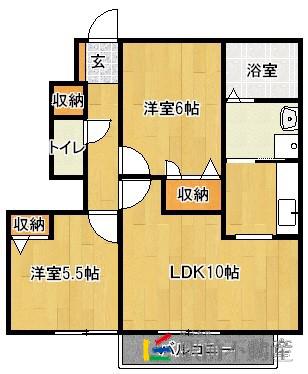 シャルム須玖南(2LDK/1階)の間取り写真