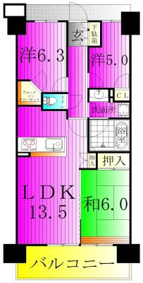 グランマークス東松戸(3LDK/5階)の間取り写真