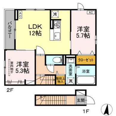 PRIMAVERA吉成台(2LDK/2階)の間取り写真