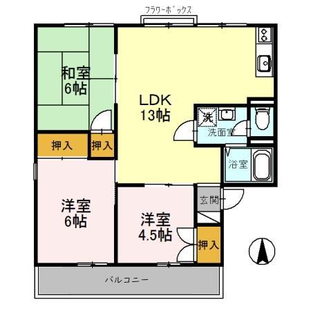 セジュール北八代A棟(3LDK/1階)の間取り写真