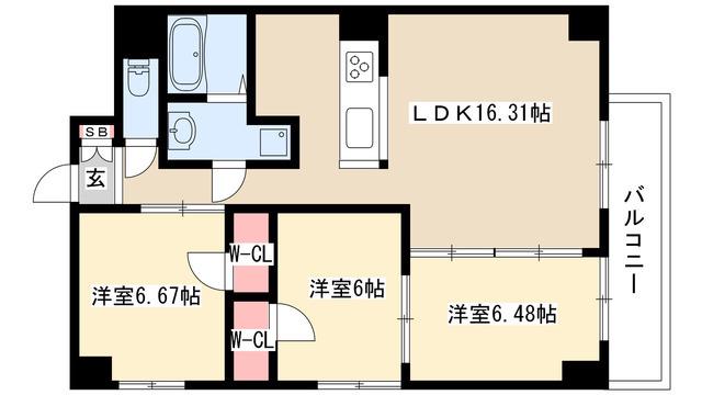 S-FORT 鶴舞 REALE(3LDK/9階)の間取り写真
