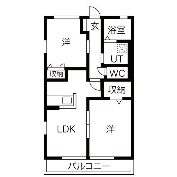 シャン・ド・フルールII(2LDK/2階)の間取り写真