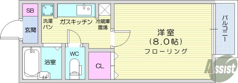 ディアス泉ヶ丘(1K/2階)の間取り写真