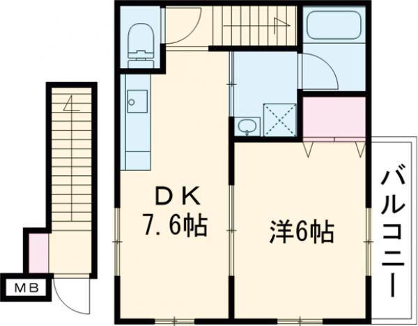 ヴェルハイム明石(1DK/2階)の間取り写真