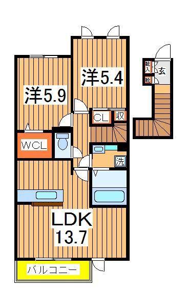 アミ・クール(2LDK/2階)の間取り写真