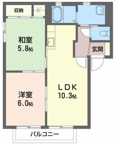 シャーメゾン八万 2番館(2LDK/2階)の間取り写真