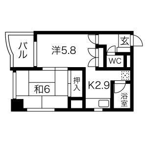 エクセレント平安通(2K/4階)の間取り写真