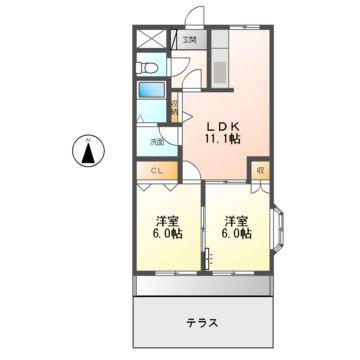 KANADEBITO(2LDK/1階)の間取り写真