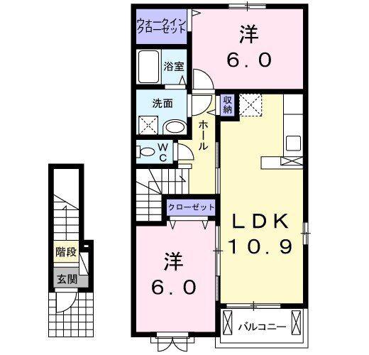 リバーサイド・三日月(2LDK/2階)の間取り写真