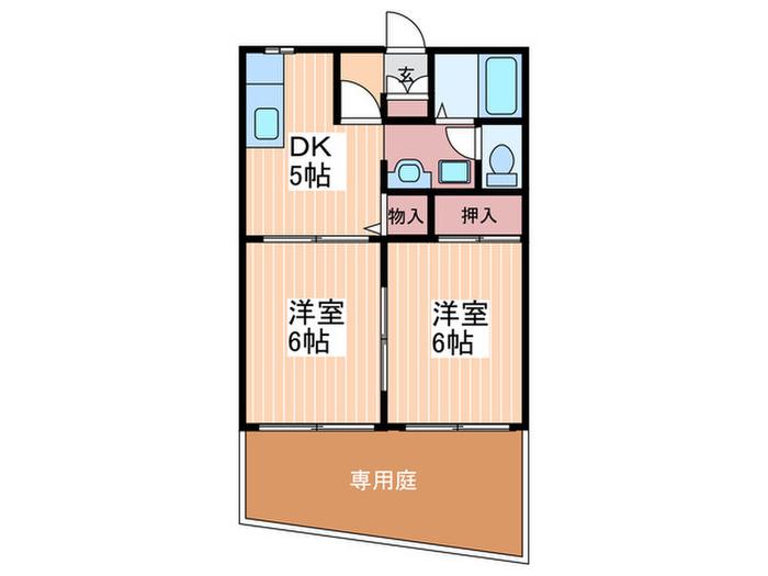 シャンテ西山本(2DK/1階)の間取り写真