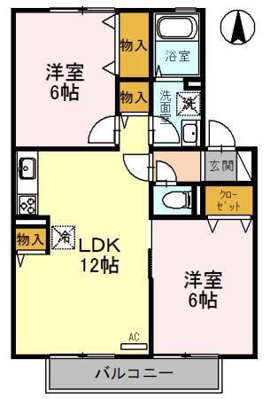 ハイカムール松井(2LDK/2階)の間取り写真