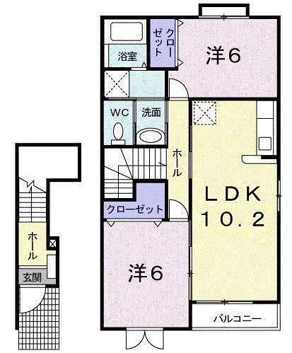 ミューズグランデC(2LDK/2階)の間取り写真